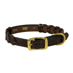 Tory Laced Leather Dog Collar Havana