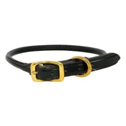Tory Rolled Leather Dog Collar Black
