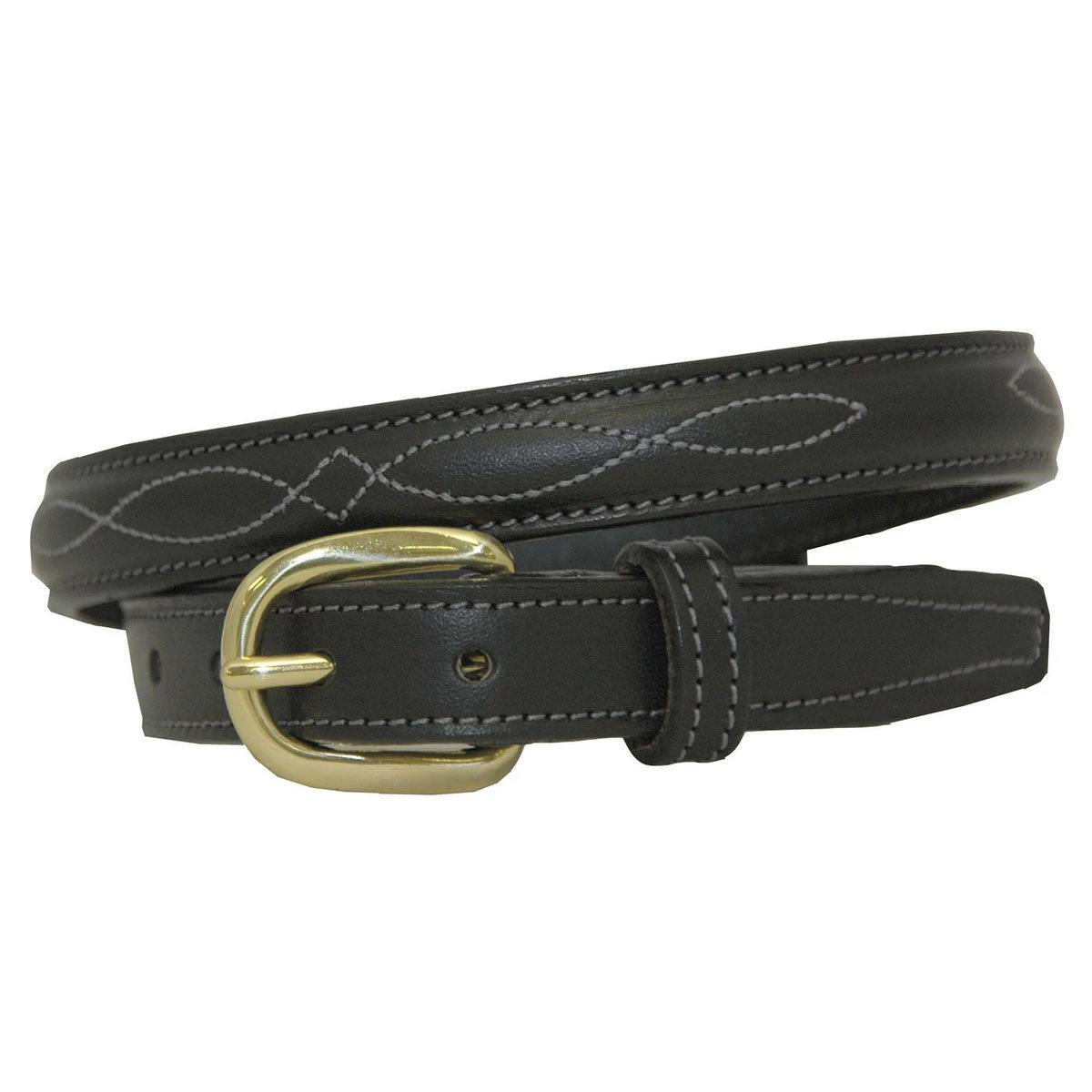 Raised Fancy Stitch .75 Inch Black Unisex Belt